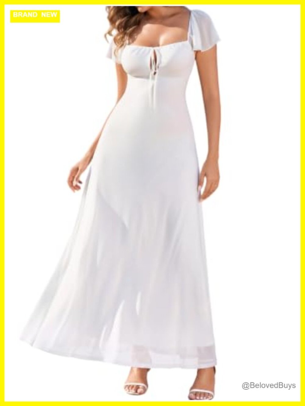 Women's Flowy Maxi Dress Ruffled Short Sleeve Square Neck Formal